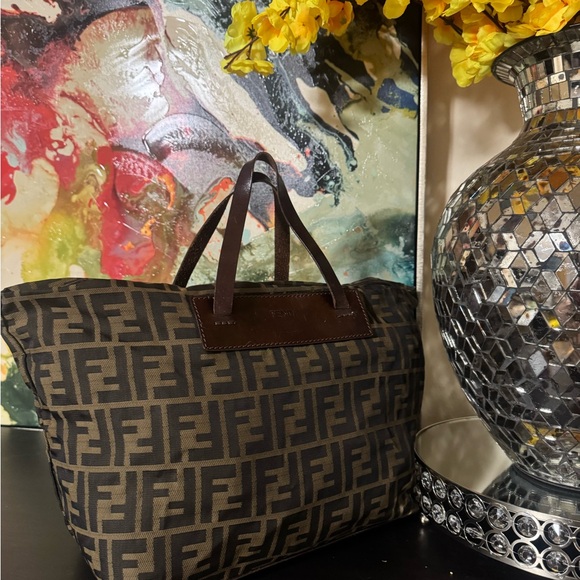 Fendi Brown FF Logo Canvas Bag - Picture 2 of 9